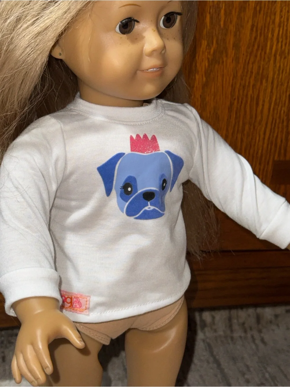Our Generation long white sleeve dog shirt & blue puffy vest